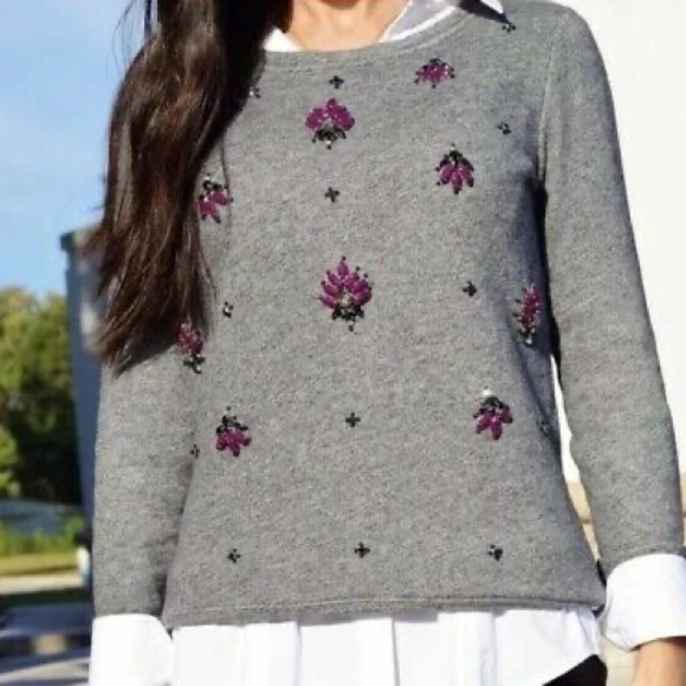 LOFT Gray Embellished Sweatshirt